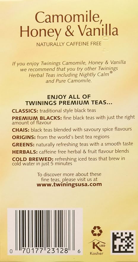 Twinings Herbal Tea Chamomile Honey and Vanilla - 20 Tea Bags (Pack of 2)