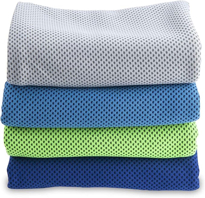 SMALLElectric 4 Packs Microfiber Cooling Towel (40"x 12"), Ice & Chilly Stay Cool for Yoga, Sport, Gym & More Activities (Multicolor)