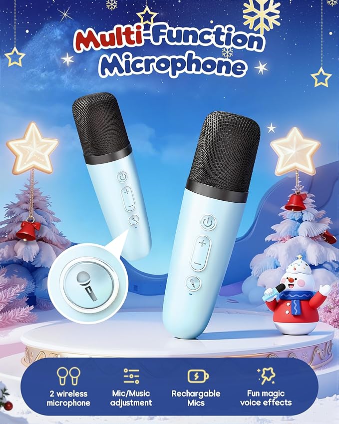 Mini Karaoke Machine for Kids, 2025 TOP Toys Birthday Gifts Ideas for Girls Ages 4, 5, 6, 7, 8, 9, 10, 12+ Years Old, Portable MP3 Player with 2 Wireless Mics for Party