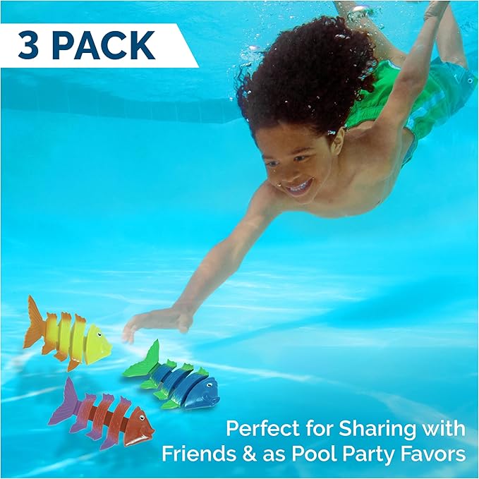 SwimWays Fish Styx Kids Fish-Shaped Pool Diving Toys (3 Pack), Bath Toys & Pool Party Supplies for Kids Ages 5 and Up