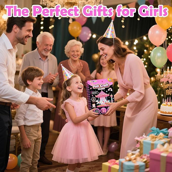 FUNNYB&G Foil Art Crafts for Kids Ages 4-8: Valentines Crafts for Kids 2026,Birthday Gift for Girls,Art and Crafts,Party Favors,Creative Toys for Girls Boys 4 5 6 7 8 9 Years Old(Amusement Park)