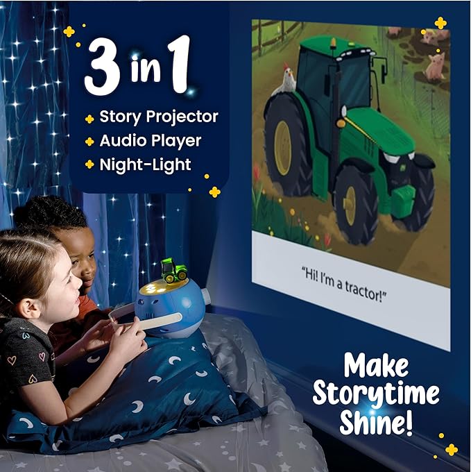 Kids Book Projector - 5 John Deere Tractor and 5 Classic Read-Aloud Stories, 10 Songs & Night Light & Soothing Dream Music | Children Ages 3+ Storytime Projector | Toys, Owl & John Deere Tractor