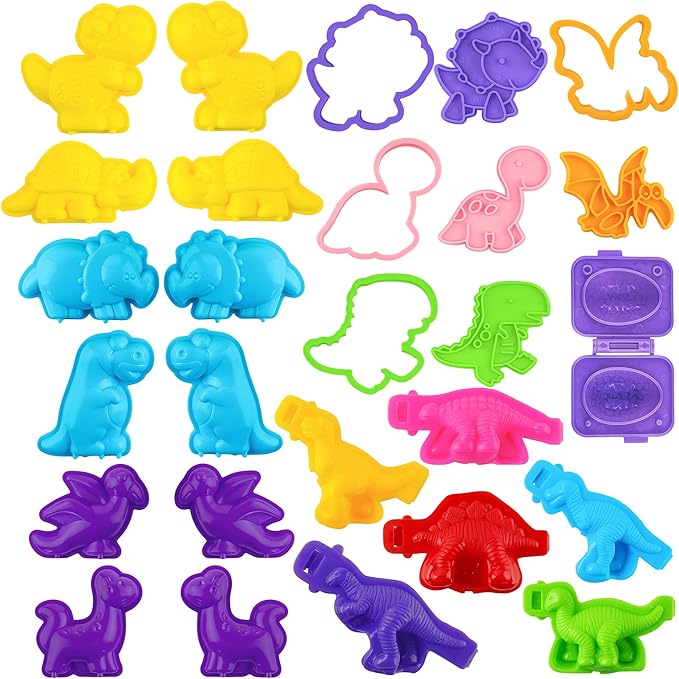 Dinosaur Dough Tools Set for Kids, 27 PCS Dinosaur Molds and Accessories for Creative Fun, Dough Starter Kit for Kids Ages 2-8, Random Color
