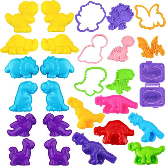 Dinosaur Dough Tools Set for Kids, 27 PCS Dinosaur Molds and Accessories for Creative Fun, Dough Starter Kit for Kids Ages 2-8, Random Color