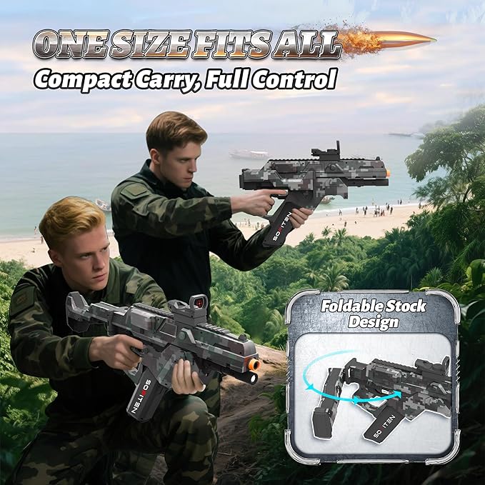 Electric Gel Ball Blaster Gun High Speed 180+FPS Automatic Blaster Gun 100+ Feets Battery Display Foldable Stock Modular Battery with 40,000 Gel Balls Outdoor Games Summer Gifts Over Age 14+