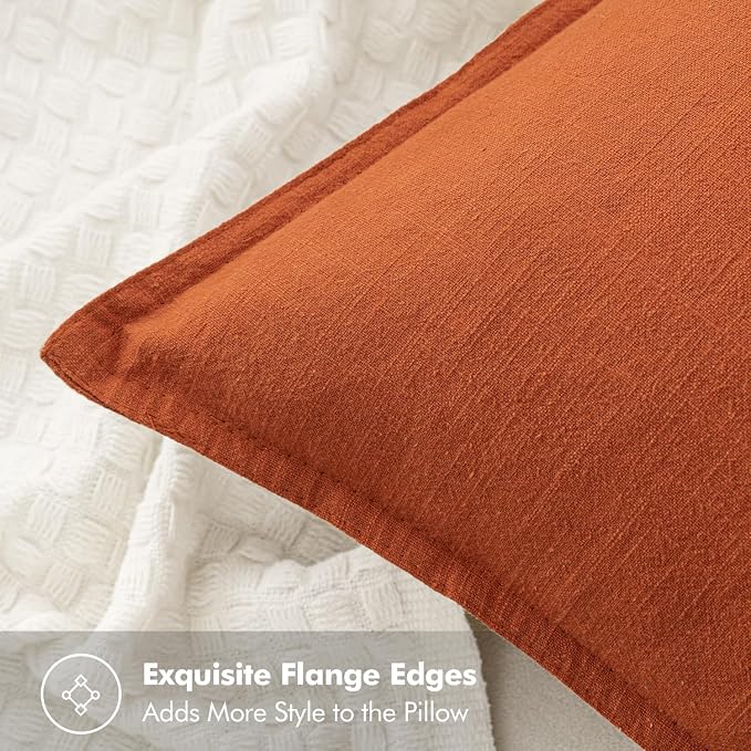 MIULEE Decorative Linen Euro Sham Pillow Covers 26x26 Burnt Orange | Boho Farmhouse Fall Autumn Couch Throw Pillows for Bed, Pack of 2 Accent Modern Pillowcases, Sofa Livingroom Home Decor