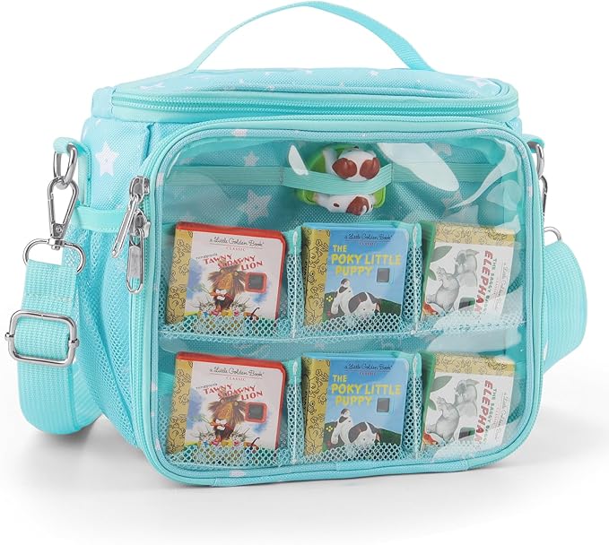 Taladad Carrying Case Compatible with Little Tikes Story Dream Machine Books Starter Set,Portable Storage Bag with Handle and Shoulder Strap for Storytime,Little Golden Book (Light blue)