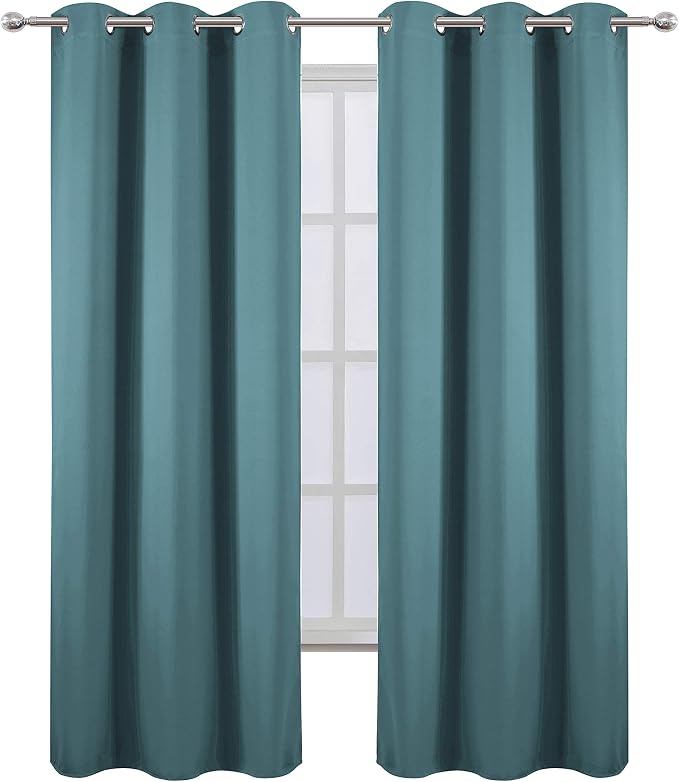 LEMOMO Sea Teal Thermal Blackout Curtains/38 x 84 Inch/Set of 2 Panels Room Darkening Curtains for Bedroom