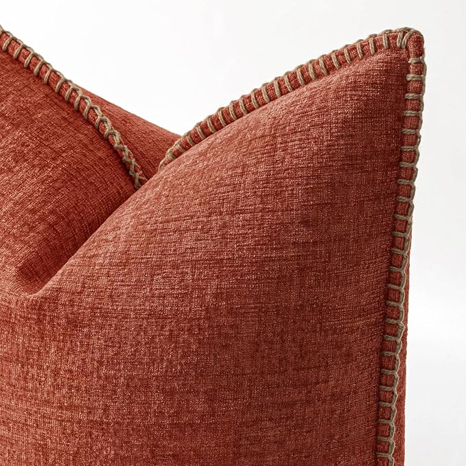 MIULEE Fall Decorative Couch Throw Pillow Covers 16x16 Inch Burnt Orange | 2 Pack, Terracotta Farmhouse Pillow Covers with Stitched Edge, Soft Chenille Cushion Cases, Sofa Bed Living Room Home Decor