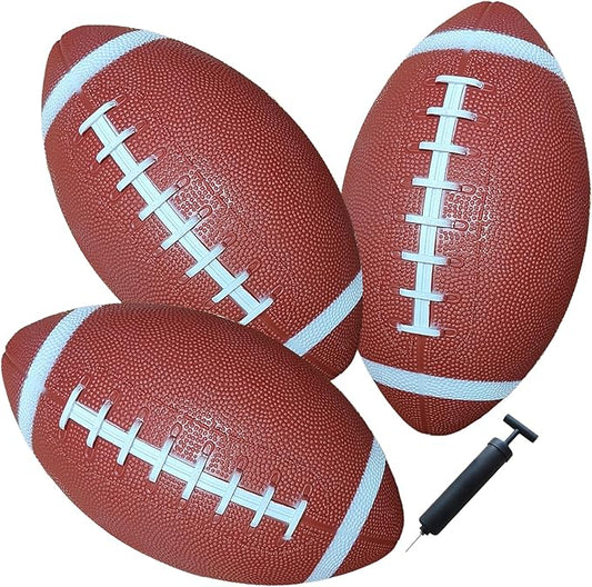 AppleRound 3-Pack 8-Inch Waterproof Footballs for Pool, Beach, & Backyard - Ideal for Water & Land Play - Ball Pump Included, Pee-Wee Junior Size for Kids & Teens