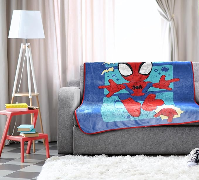 Jay Franco Kids Plush Throw Blanket – Soft & Cozy Fleece Throw for Bedroom & Couch Décor, Official Licensed Product, Blue - Spidey & Friends, 46x60 - Throw Blanket