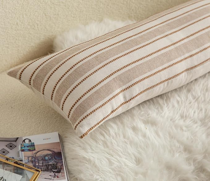 Cethom Decorative Boho Lumbar Pillow Covers, Modern Farmhouse Couch Pillowcase, 14 x 36 Long Accent Body Throw Pillow Covers, Sofa Bed Living Room Decor Cushion Case, Brown and Beige, Pack of 1
