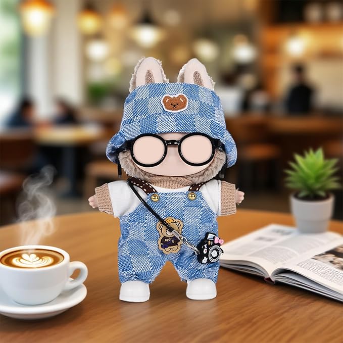 17cm Doll Clothes Outfits Accessories Set Include: 1 Hat, 1 Top, 1 Pants, 1 Bag, 1 Glasses and 1 Shoes for Dress up Your Dolls (Doll Not Included), Outfits #Blue
