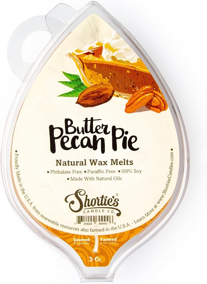 Shortie's Candle Company Butter Pecan Pie Natural Soy Wax Melts - 1 Highly Scented 3 Oz. Bar - Made with 100% Soy and Natural Fragrance Oils - Phthalate & Paraffin Free, Vegan, Non-Toxic