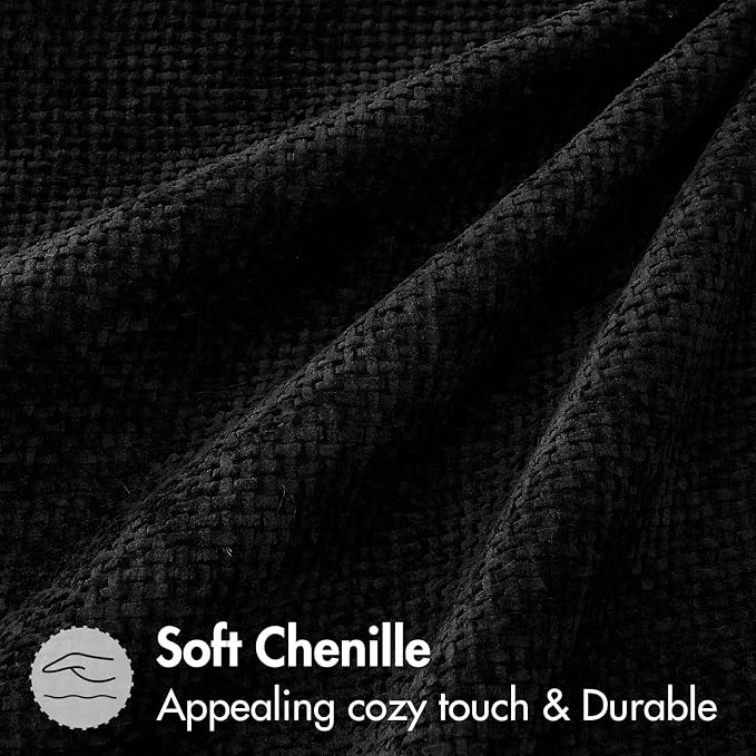 MIULEE Decorative Lumbar Throw Pillow Covers 12x20 Inch Black 2 Pack | Modern Boho Accent, Soft Chenille Pillow Covers, Farmhouse Cushion Cases for Couch Bed Sofa Living Room Home Decor