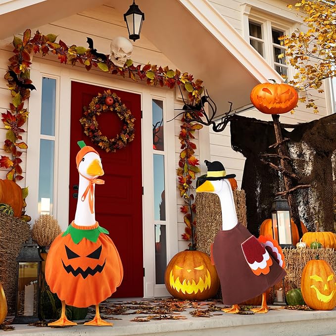 3 Set Thanksgiving Day Goose Outfit Lawn Porch Costume Plastic Goose Clothing for 23" Outdoor