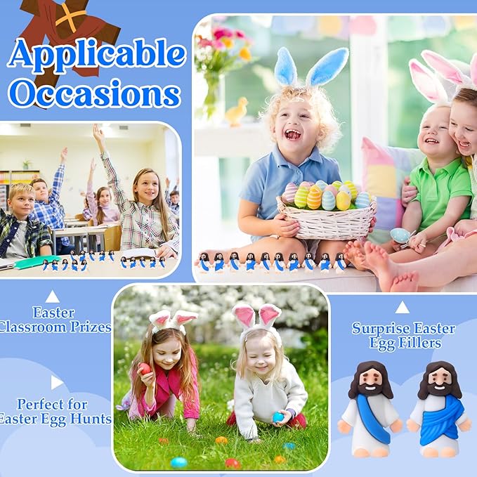 Bememo 300 Pcs Little Jesus Figures Bulk Original Design Mini Pocket Jesus Toys Rubber Figurine to Hide and Seek Religious Party Favors Sunday School Craft Baptism Gifts(Blue)