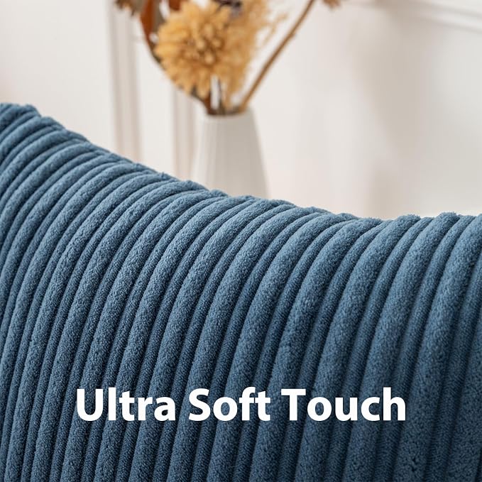 UGASA 12x24 Inch Pillow Cover Pack of 1 Soft Boho Stripe Corduroy Long Rectangular Lumbar Cushion Cover Farmhouse Decorative Throw Pillowcase for Bed, Couch, Sofa, Bedroom, Living Room, Dusty Blue