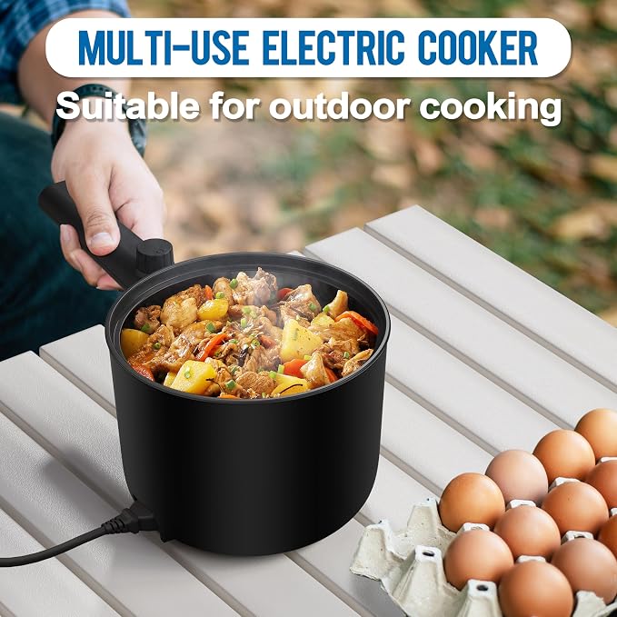 Topwit 1.5L Hot Pot Electric, Portable Ramen Cooker, Non-Stick Frying Pan | BPA-free, Glass Lid, Overheat & Boil-dry Protection, Electric Pot for Pasta, Steak, College Dorm Office Travel Essentials