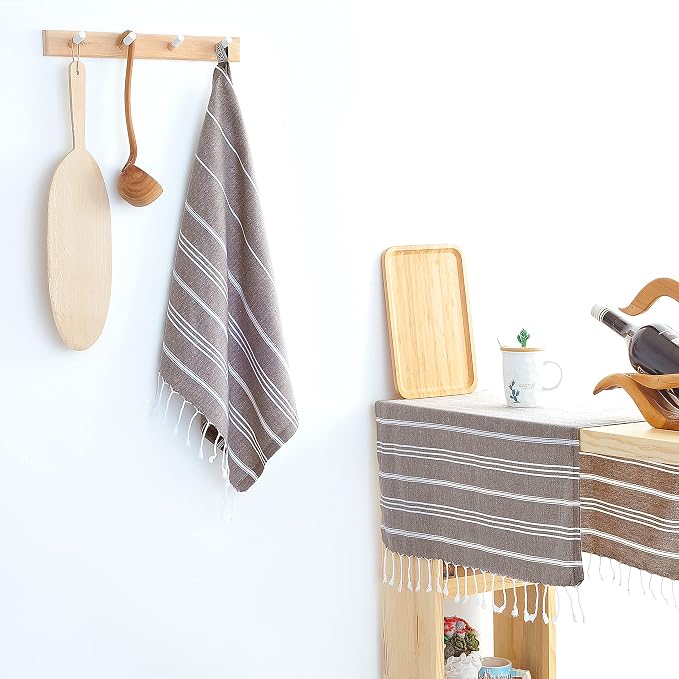 Cacala 100% Turkish Cotton Kitchen Tea Towels, Highly Absorbent Luxury Soft Quick Drying Dish Towel with Hanging Loop for Gym, Yoga, Bath, Sports, Cleaning and Kitchen (23 x 36)