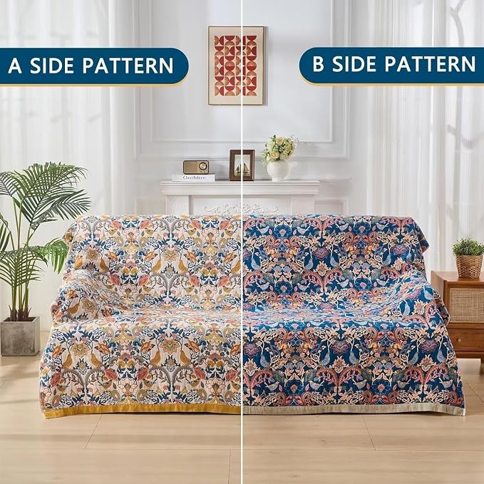 Boho Throw Blanket Farmhouse Decor Throw Blanket Bohemian Blanket for Bed 100% Cotton Muslin Woven Couch Blanket All Seasons Quilt Bedroom (A-Whiite, 50"x60")