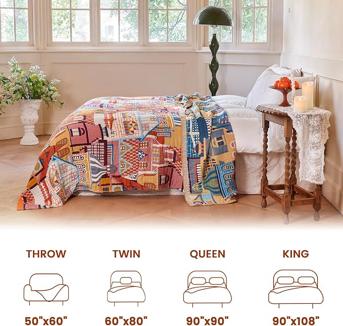 MSGKV Roman Castle Cotton Throw Blanket 50"x60" Art Woven Cotton Throw | Roman Castle Pattern, Muslin Throw, Art Woven Design, Lightweight Comfort, Decorative Home Accent, All Season Use