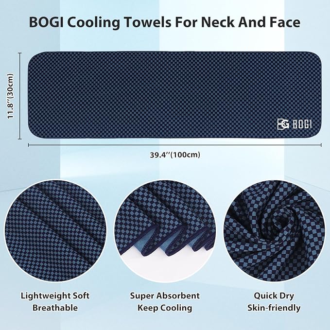 BOGI Cooling Towels for Neck and Face, Soft Breathable Cool Towel for Instant Cooling Stay Cool for Yoga, Sport, Gym, Camping, Running & More Activities