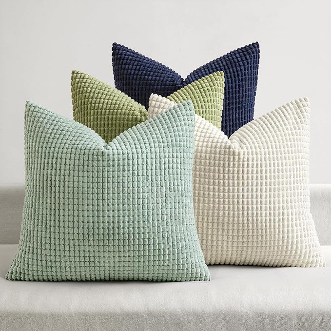 MIULEE Farmhouse Decorative Pillow Covers 20x20 Inch Set of 4 Muted Teal | Modern Natural Rustic Throw Pillows, Neutral Warm Soft Corduroy Couch Pillowcases, Home Decor for Sofa Living Room Bed