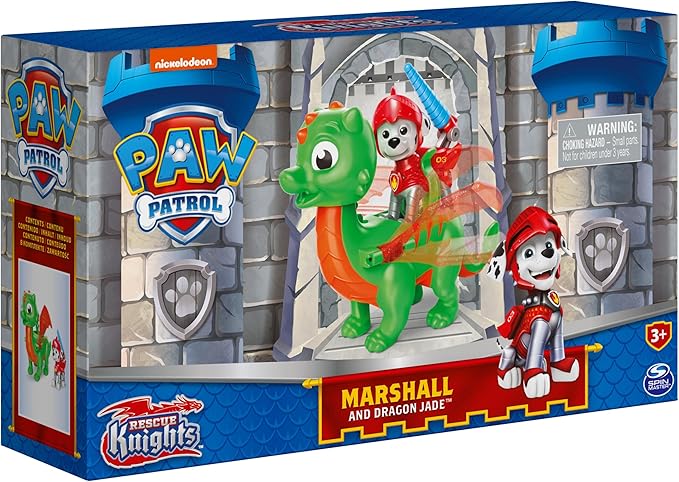 Paw Patrol, Rescue Knights Marshall and Dragon Jade Action Figures Set, Kids Toys for Ages 3 and up