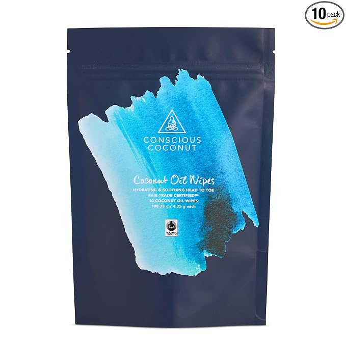 Organic Coconut Oil Intimate Wipes – Sensitive Skin Feminine Wipes, Biodegradable, Individually Wrapped, Moisturizing & Gentle – Ideal for Daily Use