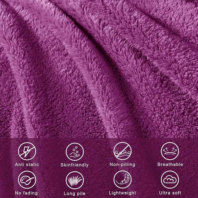 Exclusivo Mezcla Soft Plush Fleece King Size Blankets for Bed Living Room | Lightweight Fuzzy Fluffy Large Blanket for All Seasons, Cozy Velvet for Women Men, Machine Washable, 90"x104", Purple