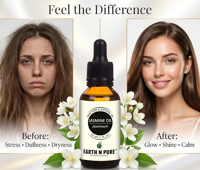 Earth N Pure Jasmine Essential Oil | 100% Pure, Natural & Undiluted | Steam Distilled | Relaxation, Radiant Skin & Nourished Hair | 30ml