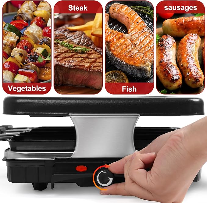 Raclette Grill, Raclette Table Grill, Korean BBQ Grill Indoor, 8 Trays | 1300W Adjustable Temperature Control, 8 Nonstick Cheese Pans, Dishwasher Safe for Family Dinners and Parties