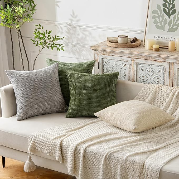 MIULEE Decorative Couch Throw Pillow Covers 18x18 Inch Olive 2 Pack | Modern Boho Accent, Soft Chenille Pillow Covers, Farmhouse Cushion Cases for Home Decor Bed Sofa Living Room