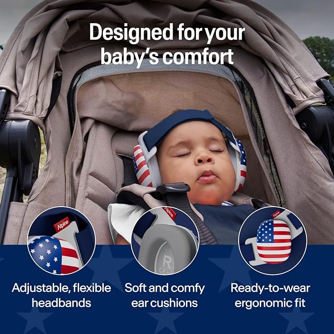 Alpine Muffy Baby Comfort, America250 Special Edition, Protects Hearing for Babies & Toddlers, CE & ANSI Certified, Safe fit & Comfort, Multi-adjustable from 3 months up to 5 yrs, 24dB, Fourth of July