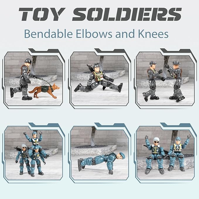HAPTIME Army Men Action Figures with Weapons, Toy Soldiers for Boys, Plastic Army Toys for Boys 6-8, Birthday Gift for Military Collectors (6Pcs Blue + 6Pcs Gray)