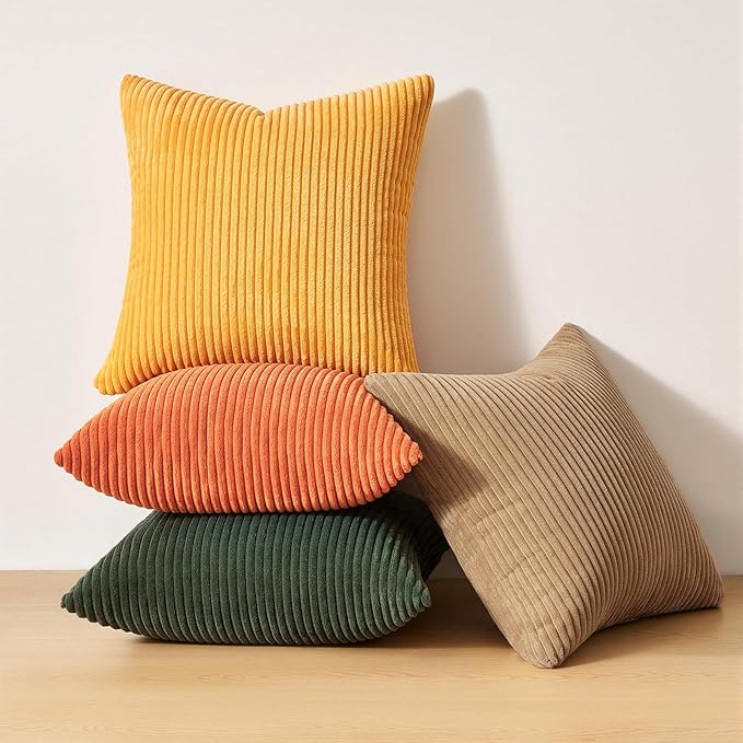 Topfinel 16x16 Inch Set of 4 Green Rust Throw Pillow Covers Boho Farmhouse Cushion Covers Soft Corduroy Fall Home Decor for Couch Bed Sofa Living Room