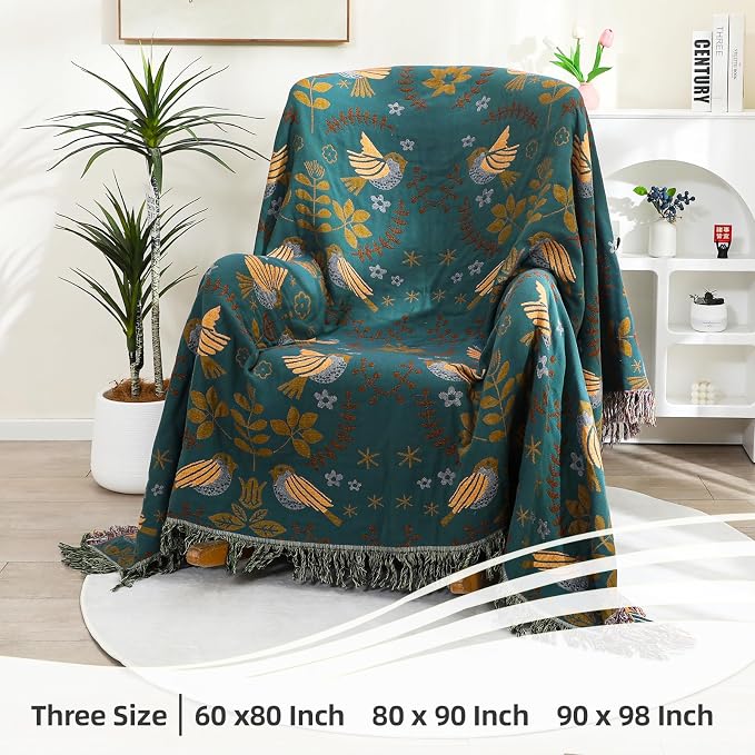 VANJOROY Boho Sofa Bed Large Throw Blanket, Ultra Soft Luxury King Throw Quilt, 100% Organic Cotton Reversible Bohemian Throw for Couch Chair Bedspread and Gift, 91" x 98"-Teal
