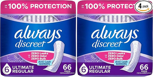Always Discreet Adult Incontinence Pads for Women, Drier, 6 Drop Regular Length, Extra Heavy Absorbency, Pads for Bladder Control Management, Bladder Leaks, & Postpartum-Pads, 66ct (Pack of 2)