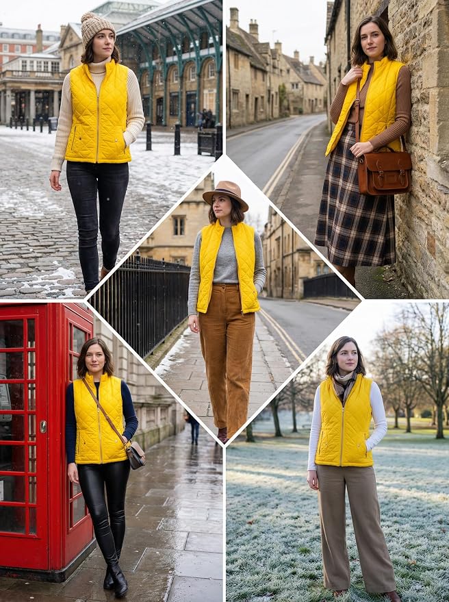 Fuinloth Women's Quilted Vest Lightweight Puffer Stand Collar Zip Gilet | 4 pockets with 2 inner storage. Quilted padded warm gilet. Fall winter outerwear layering vest for travel hiking daily wear.