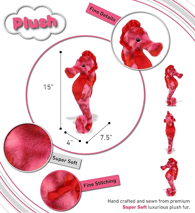 DolliBu Pink Tie-Dye Seahorse Super Soft Stuffed Animal, Cute Realistic Stuffed Animals for Girls, Boys, Adults Animal Gifts, Kids Nursery Decor for Newborn, Cuddly Soft Baby Plush Toys - 15 Inches