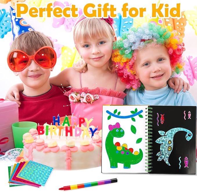FUNNYB&G Foil Art Crafts for Kids Ages 4-8: Valentines Crafts for Kids 2026,Birthday Gift for Girls,Art and Crafts Supplies,Party Favors,Creative Toys for Girls Boys 4 5 6 7 8 9 Years Old (Dinosaur)