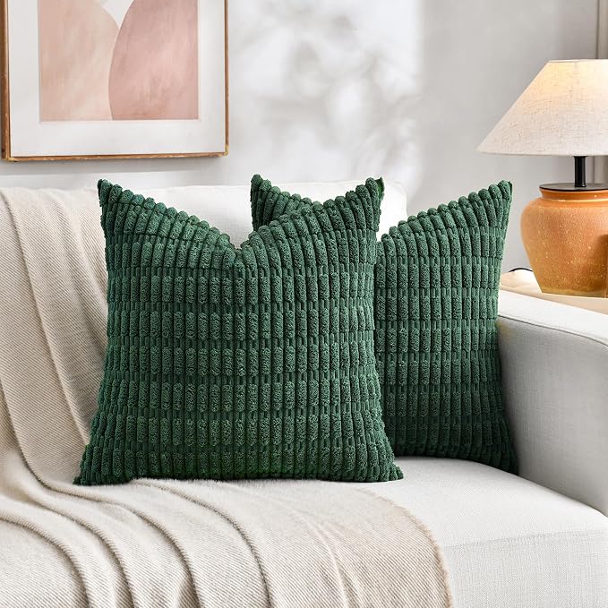 Fancy Homi 4 Packs Decorative Throw Pillow Covers for Living Room Couch Bed, Modern Farmhouse Boho Home Décor Accent Cushion Case, 16" x 16", Forest Green
