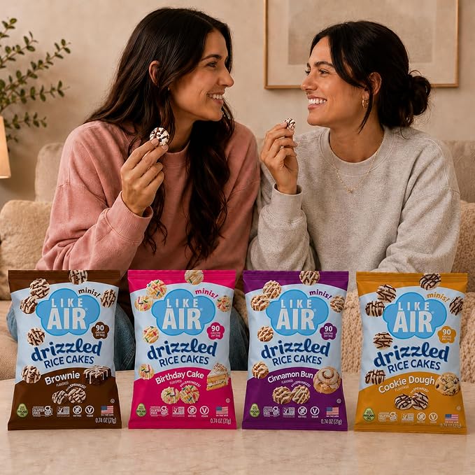 Like Air Drizzled Rice Cakes - Brownie Snack Box (10ct) Vegan/Nut-Free | Brownie Snack Pack (Pack of 10) - 90 Calories Per Bag, Gluten Free Snacks For Kids, Kosher