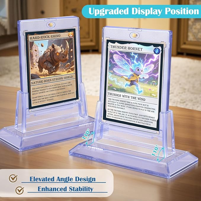 3 Pack Magnetic Card Holders for Trading Cards, 35pt Acrylic Baseball Card Holders Display Case Fit for Sports Cards, TCG MTG Cards, Hard Plastic Card Protectors with 3 Card Stands