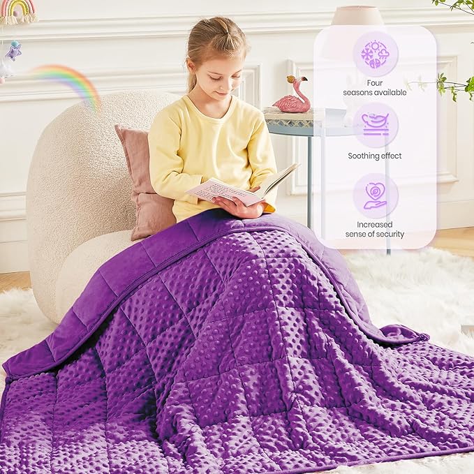 Weighted Blanket - 10 lbs Purple Minky Heavy Blanket - Small Size Breathable Lap Blanket(50"x60", 10 lbs)