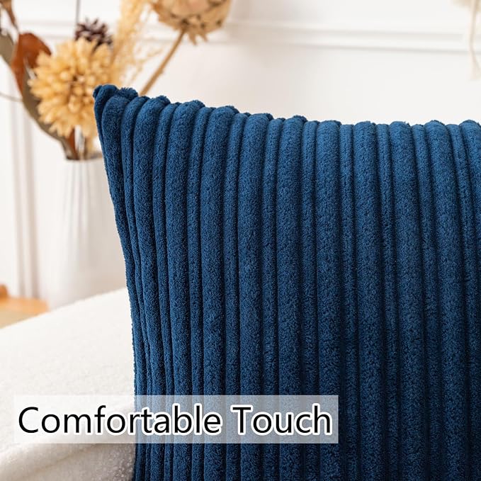 UGASA Soft Velvet Solid Square Decorative Cushion Cover Handmade Pillowcase with Hidden Zipper, 1 Pack, 20x20 inch, Navy Blue