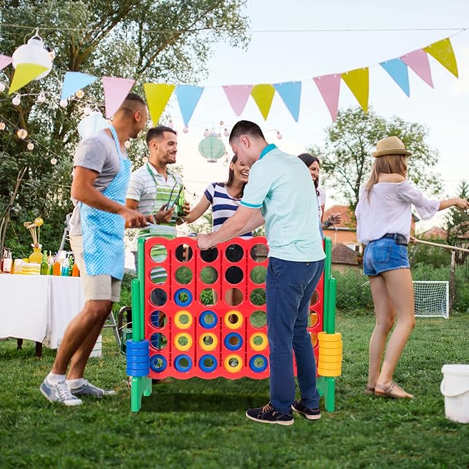 KOTEK Giant 4-in-a-Row Game Set, 3.5 Feet Tall Jumbo 4-to-Score Family Fun Game with Quick-Release Sliders & 42 Large Rings, Oversized Connect Plastic Yard Game Outdoor for Kids & Adults (Green+Red)