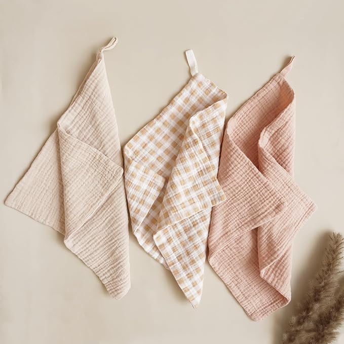 Konssy Baby Muslin Washcloths 7-Pack, 100% Cotton Baby Bath Washcloths, Soft & Absorbent Wash Cloths and Burp Cloths for Newborn Kids Girls & Boys, 11x11 inches