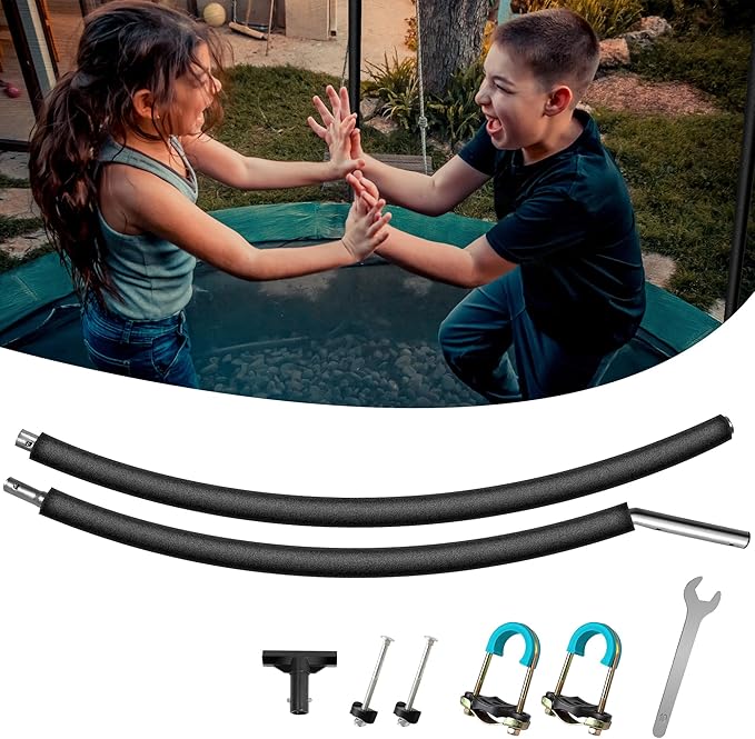 1PCS Trampoline Curved Pole, Universal Trampoline Replacement Enclosure Pole to Fit 8-16FT Curved Pole Trampoline Frame, Includes Foam Sleeve and Hardware with 2 Installation Options